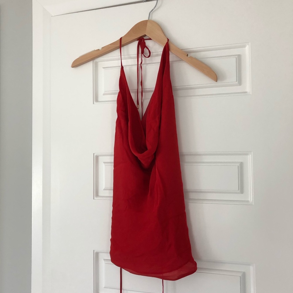 Haute Hippie Red Silk Cowl Neck Backless Tank Top